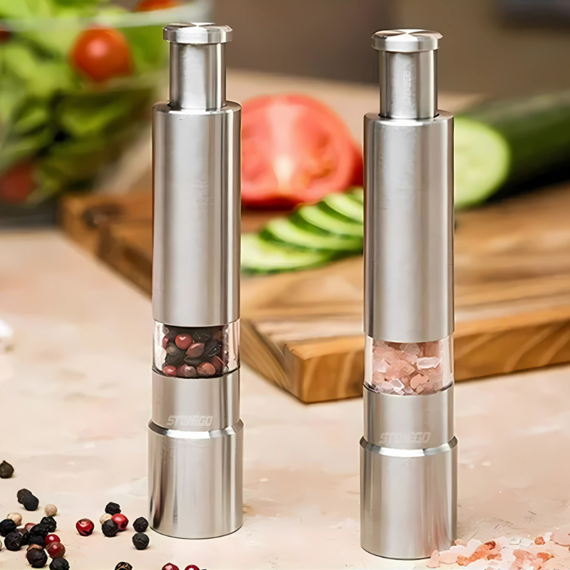 Electric Salt and Pepper Mill Set – One-Hand Push-Button Grinder with Stainless Steel Mechanism for Kitchen, Dining, Grilling | Thomler