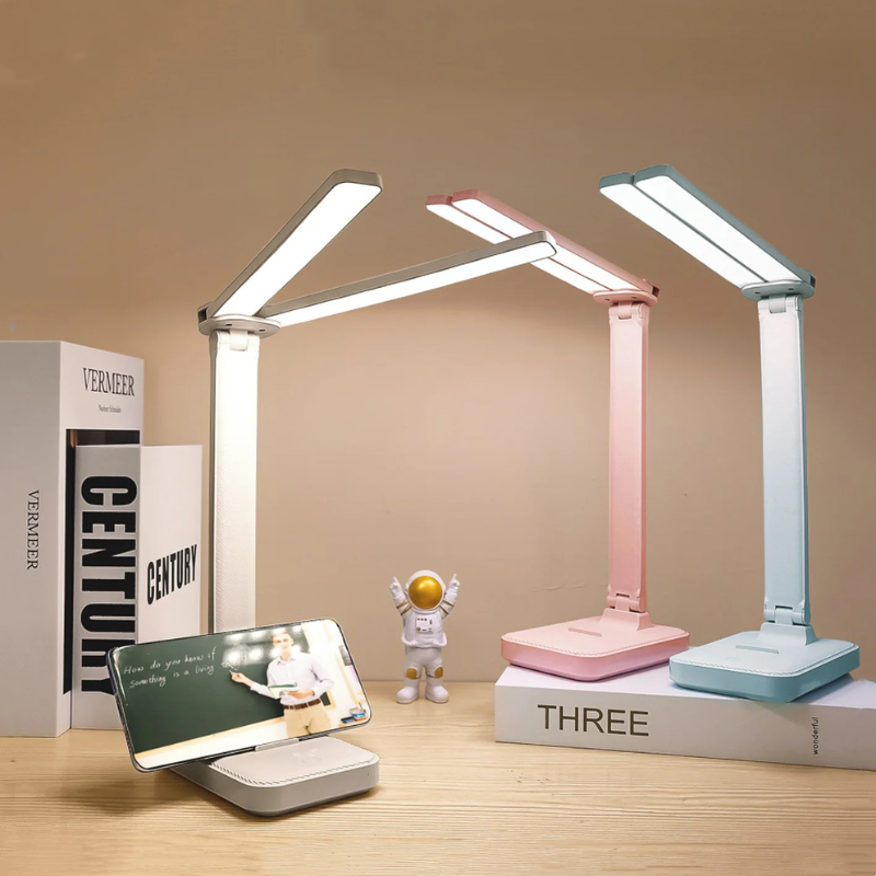 Folding LED Desk Lamp with Built-In Phone Stand & USB Charging – 3 Brightness Levels for Study, Work & Reading | Thomler