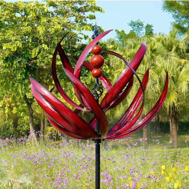 Rotating Metal Wind Spinner Garden Stake with Reflective Spiral Design for Outdoor Yard Decor | Colorful Solar Light Catcher Kinetic | Thomler