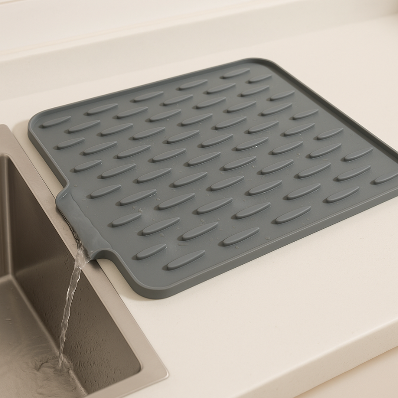 Silicone Dish Drying Mat with Drainage Channels – Heat Resistant Countertop Protector for Kitchen Sink, Dishwasher Safe Roll Up Design | Thomler