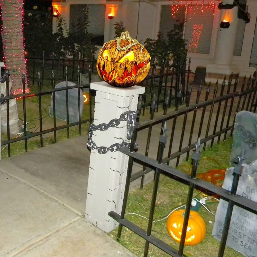 Voice-Triggered Glowing Jack-o'-Lantern Display Piece with Motion Response for Seasonal Home Haunts & Costume Events | Thomler