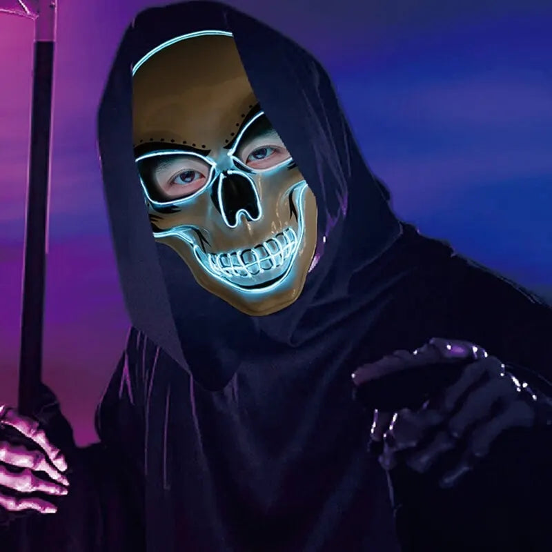 Battery-Powered Illuminated Skeleton Face Cover for Costume Parties, Trick-or-Treat Events & Spooky Home Displays | Thomler
