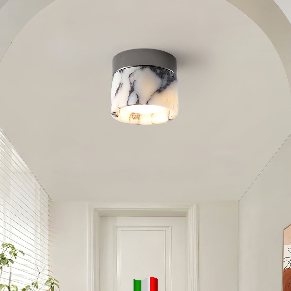 Compact Stone Flush-Mount Light Fixture with Natural Veining – Small Round Pendant for Entryway, Hallway & Bedroom | Thomler