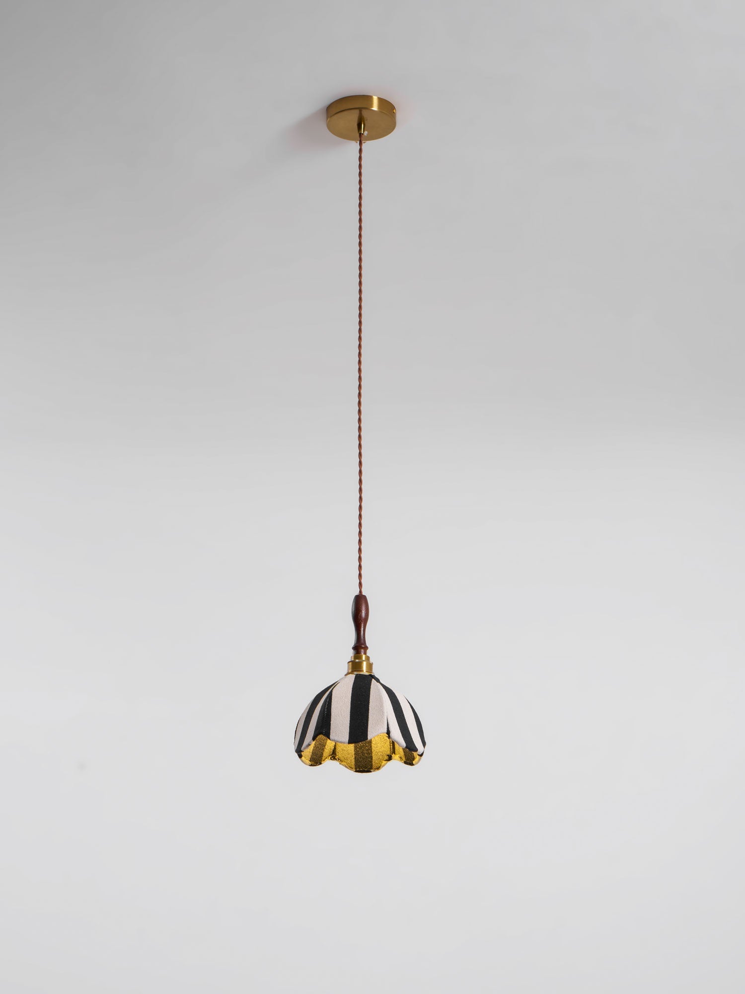 Pendant Light Wood 7.9 in Black White Striped Fabric Tulip Shape Dining Room Accent Lighting | Thomler