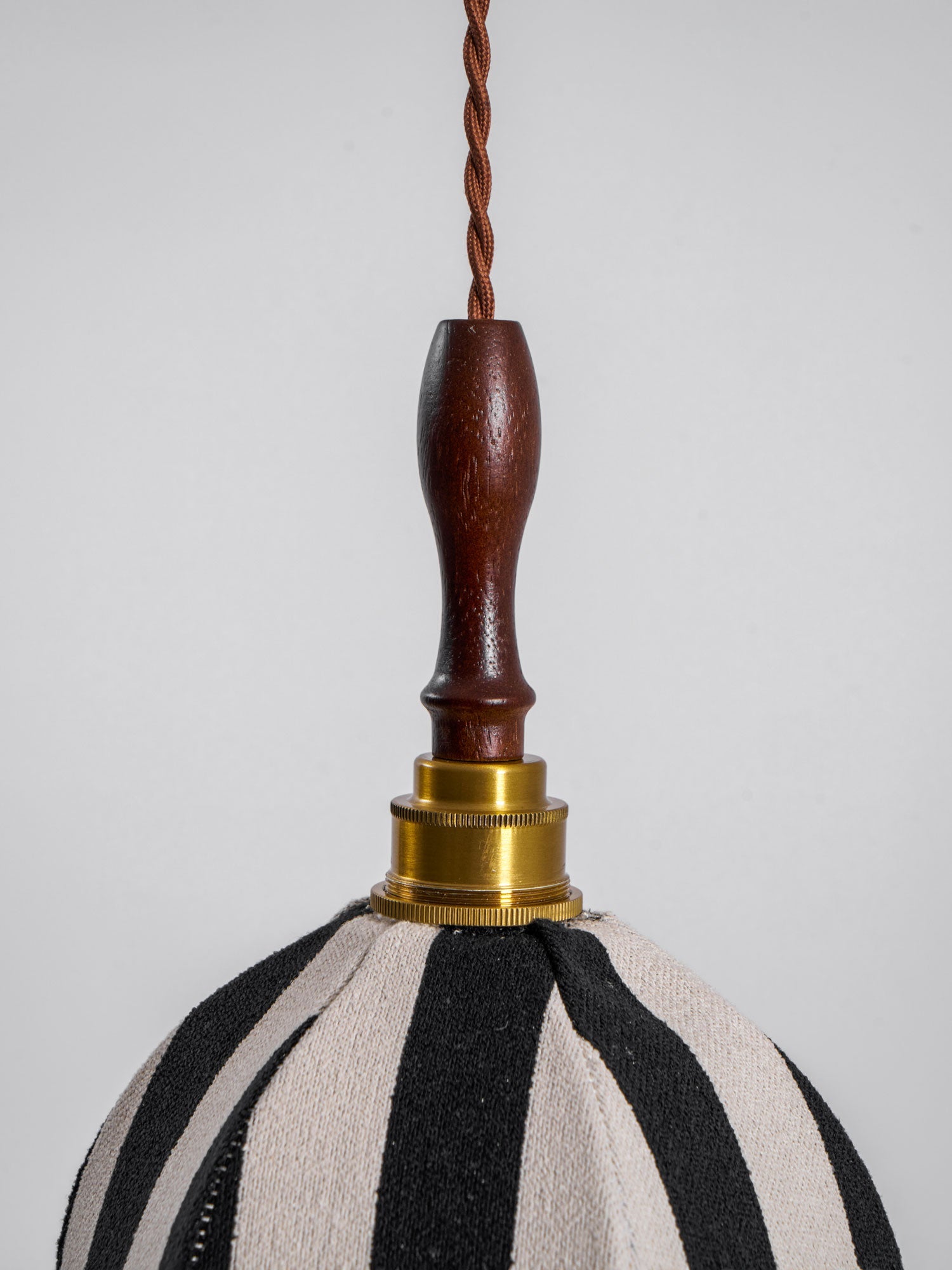 Pendant Light Wood 7.9 in Black White Striped Fabric Tulip Shape Dining Room Accent Lighting | Thomler