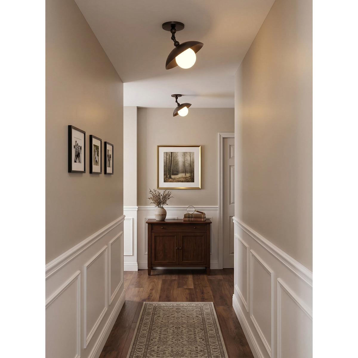 Semi-Flush Ceiling Light with Hand-Finished Brass and Glass or Alabaster Shade – 10 in – Hardwired Ceiling Fixture for Kitchen, Hallway | Thomler