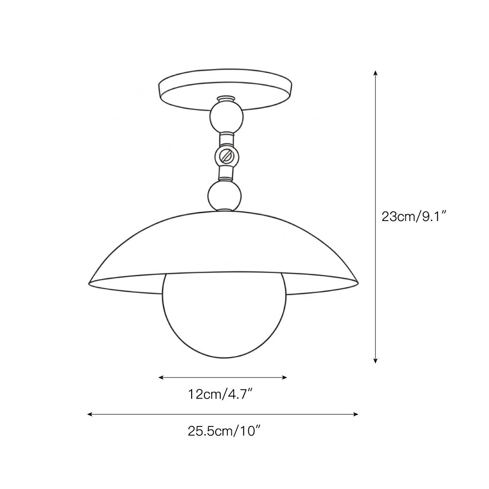 Semi-Flush Ceiling Light with Hand-Finished Brass and Glass or Alabaster Shade – 10 in – Hardwired Ceiling Fixture for Kitchen, Hallway | Thomler