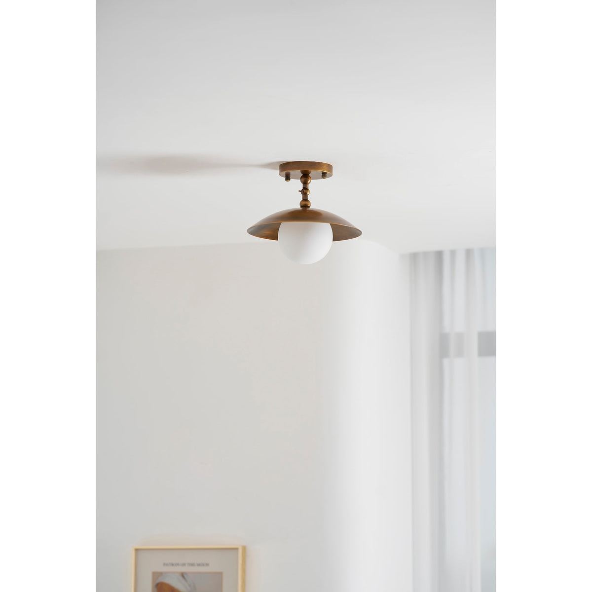 Semi-Flush Ceiling Light with Hand-Finished Brass and Glass or Alabaster Shade – 10 in – Hardwired Ceiling Fixture for Kitchen, Hallway | Thomler