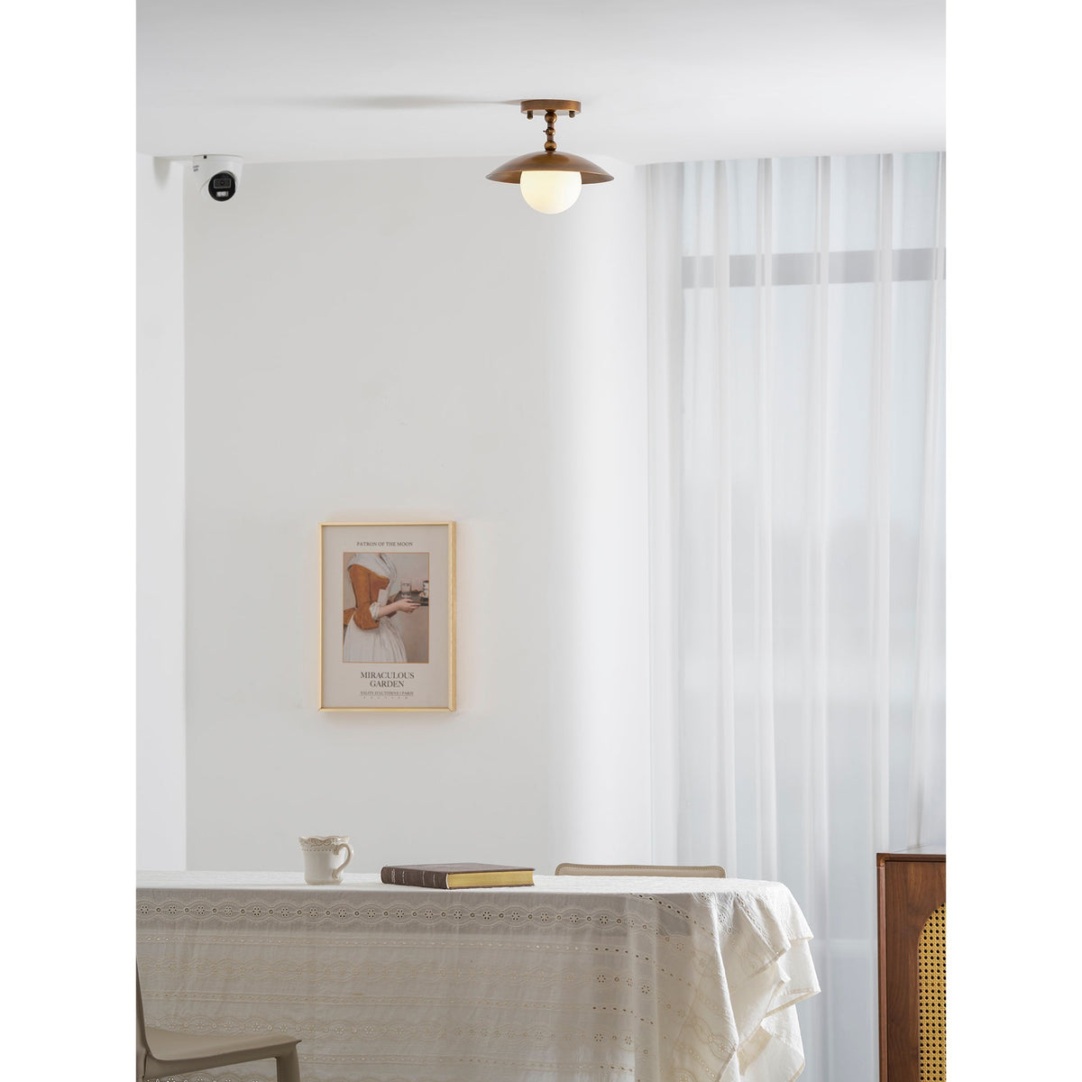 Semi-Flush Ceiling Light with Hand-Finished Brass and Glass or Alabaster Shade – 10 in – Hardwired Ceiling Fixture for Kitchen, Hallway | Thomler