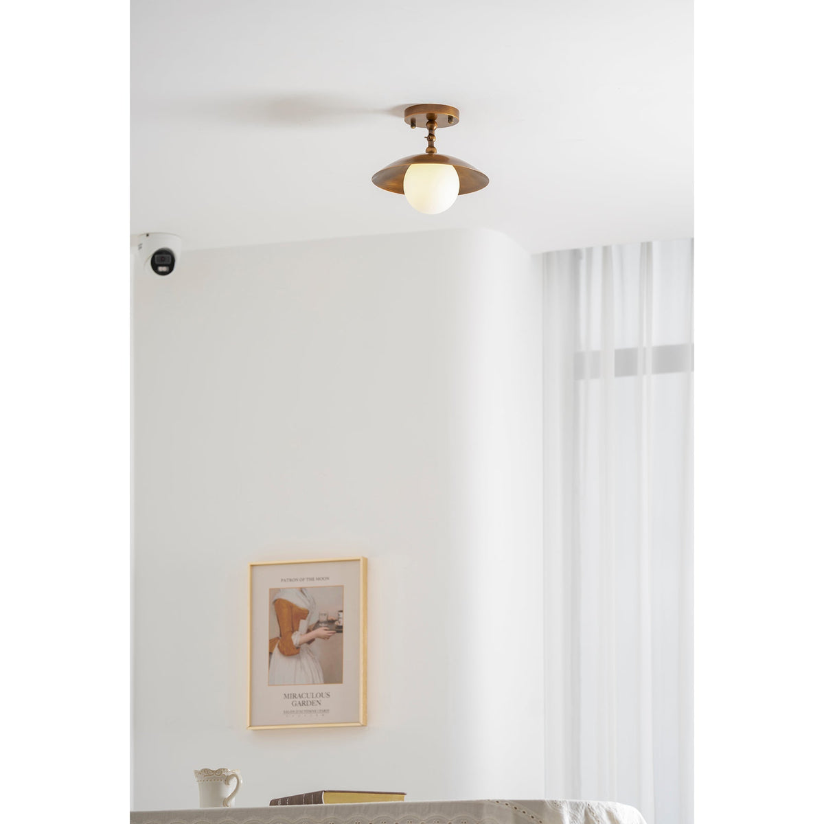 Semi-Flush Ceiling Light with Hand-Finished Brass and Glass or Alabaster Shade – 10 in – Hardwired Ceiling Fixture for Kitchen, Hallway | Thomler