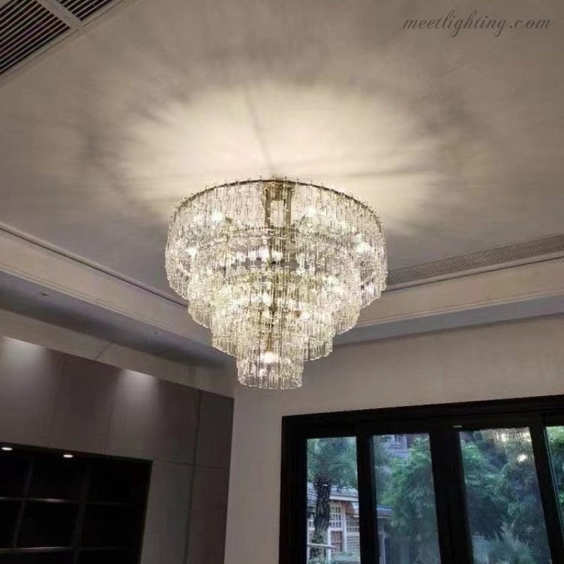 Five-Tier Crystal Chandelier 61 in Diameter 17-Light Statement Ceiling Fixture for Living Room Dining Room Foyer Entryway Hotel Lobby | Thomler