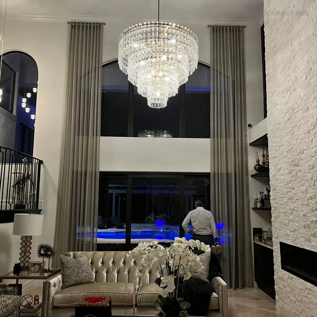 Five-Tier Crystal Chandelier 61 in Diameter 17-Light Statement Ceiling Fixture for Living Room Dining Room Foyer Entryway Hotel Lobby | Thomler