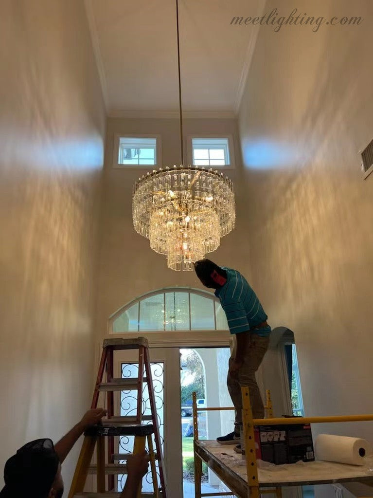 Five-Tier Crystal Chandelier 61 in Diameter 17-Light Statement Ceiling Fixture for Living Room Dining Room Foyer Entryway Hotel Lobby | Thomler