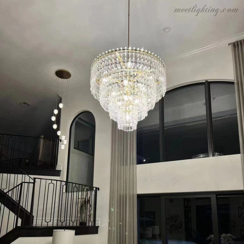Five-Tier Crystal Chandelier 61 in Diameter 17-Light Statement Ceiling Fixture for Living Room Dining Room Foyer Entryway Hotel Lobby | Thomler