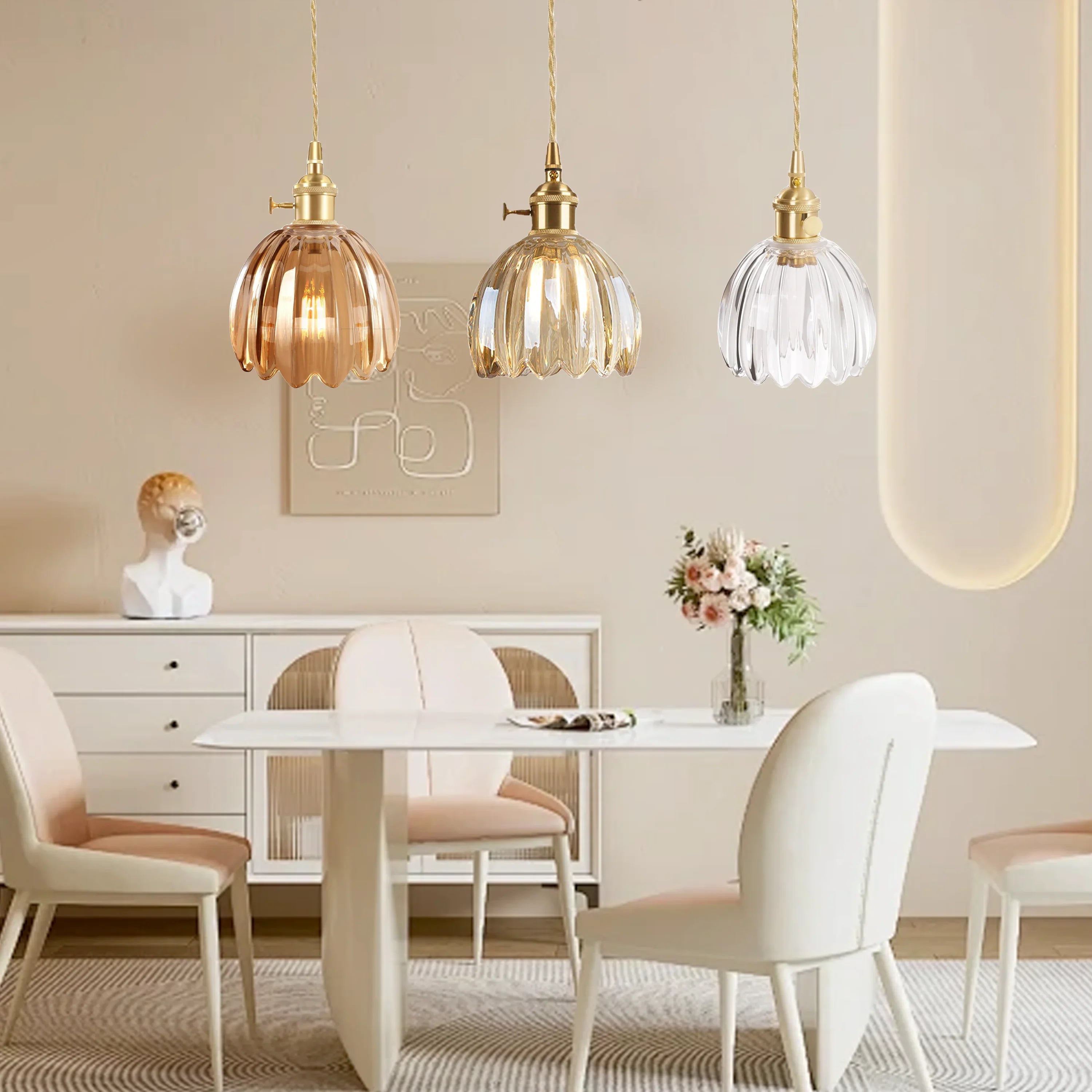 Pendant Light Glass 10 in Flower Shape E27 40W Dining Room Kitchen Island Ceiling Lamp | Thomler