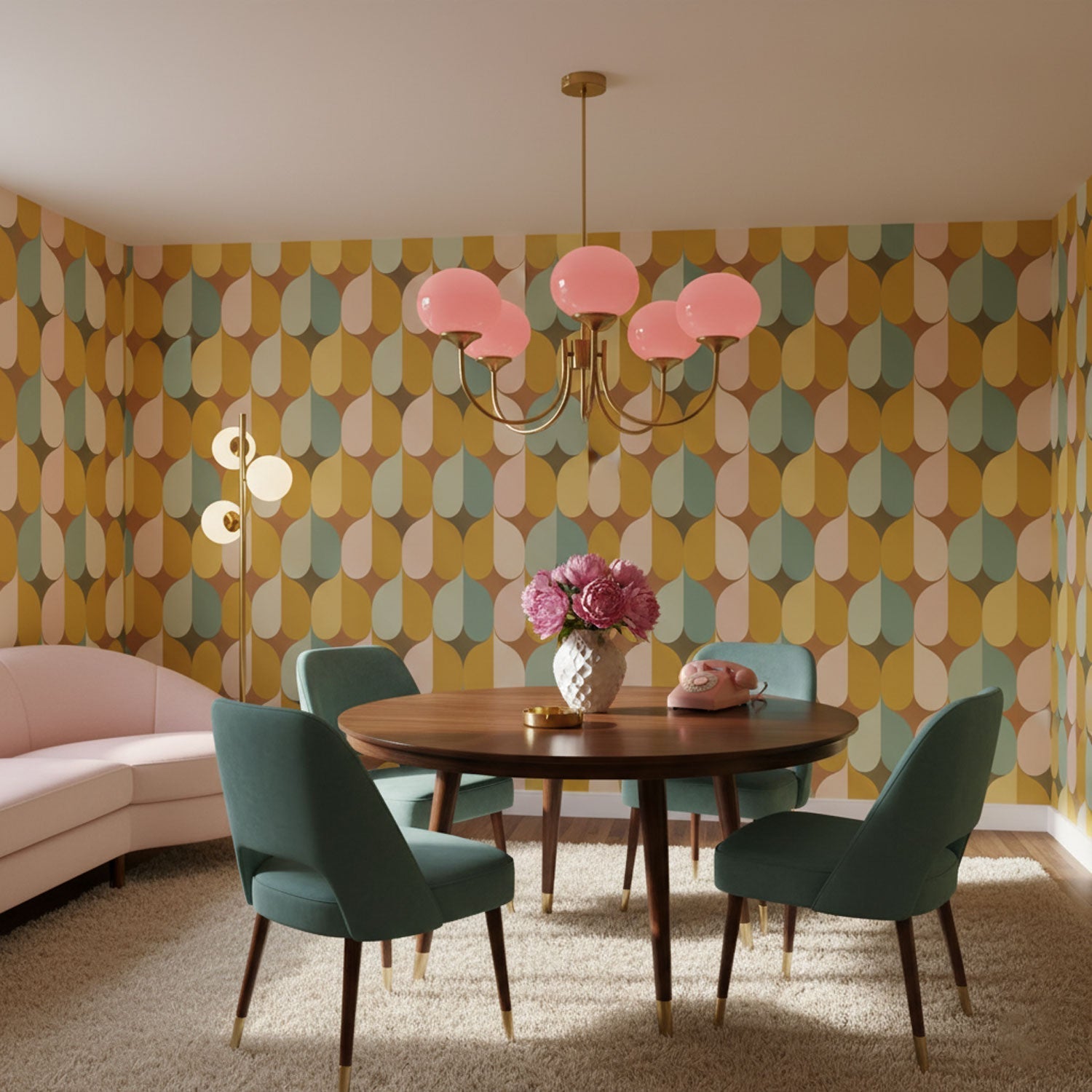 Chandelier Glass 46.0 cm Pink Dining Room Ceiling Light Adjustable Modern Hanging Lamp E27 Metal Globe Lighting | Thomler