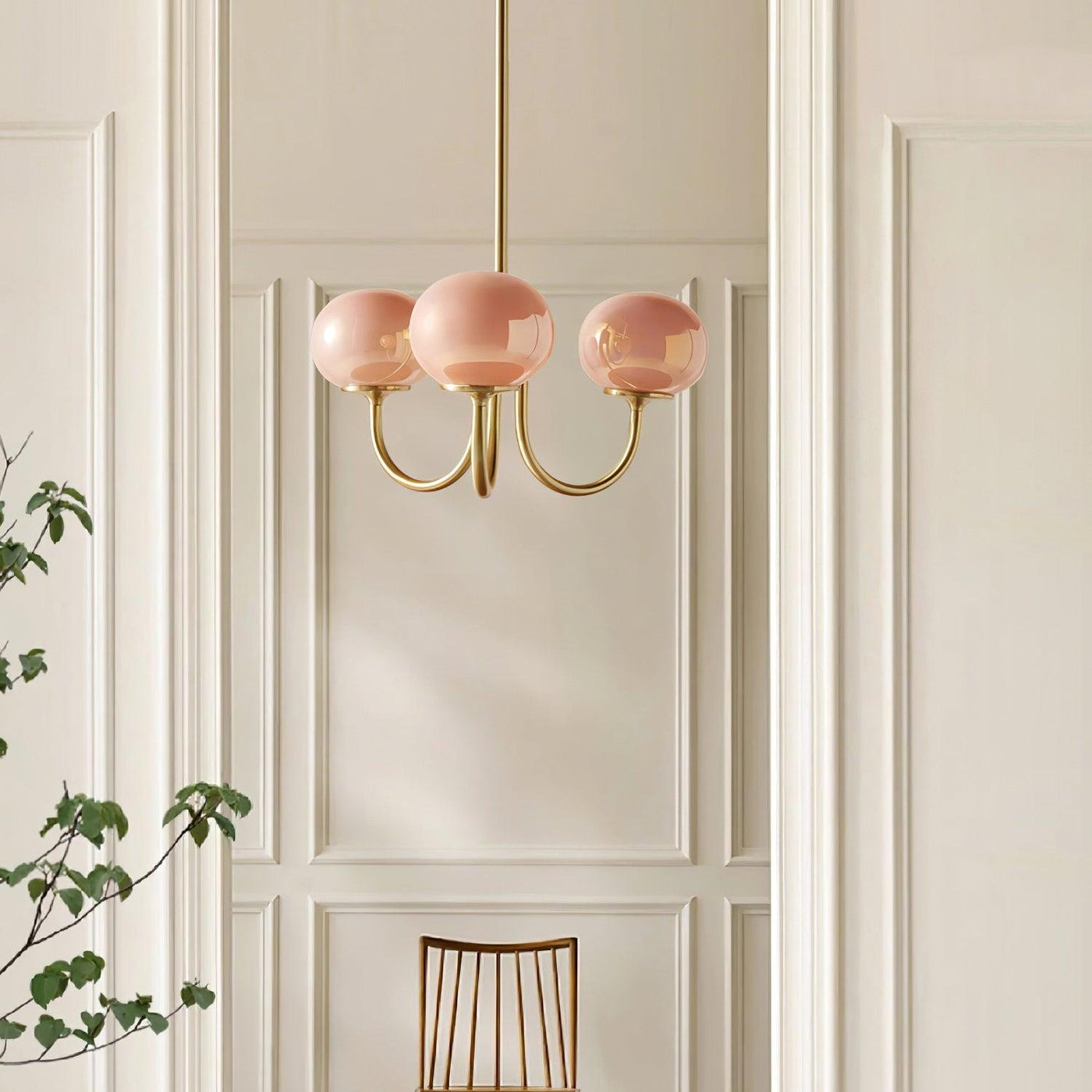 Chandelier Glass Metal Ø46–67 cm Pink Dining Room Lighting Modern Hanging Ceiling Lamp | Thomler
