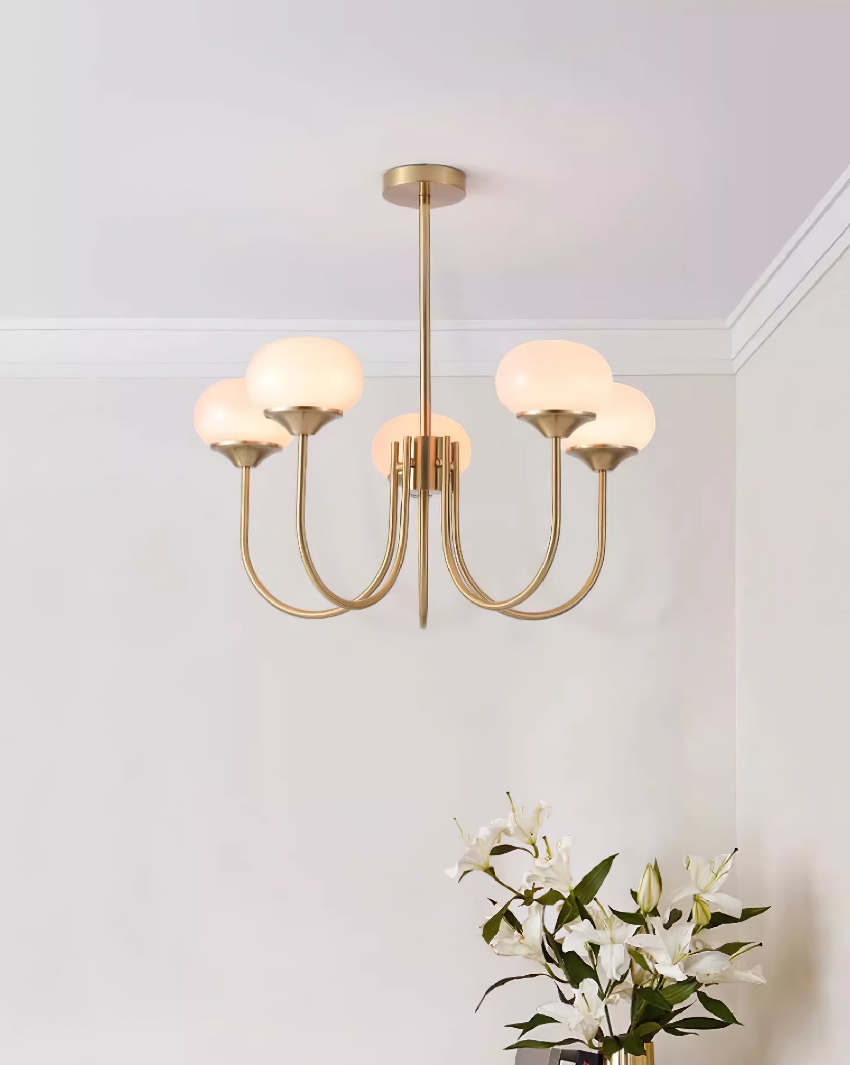 Modern Pink Glass Ceiling Light 18.1 in 3-5 Head Indoor Fixture Copper Chrome Finish Living Room Dining Room Bedroom Lighting | Thomler