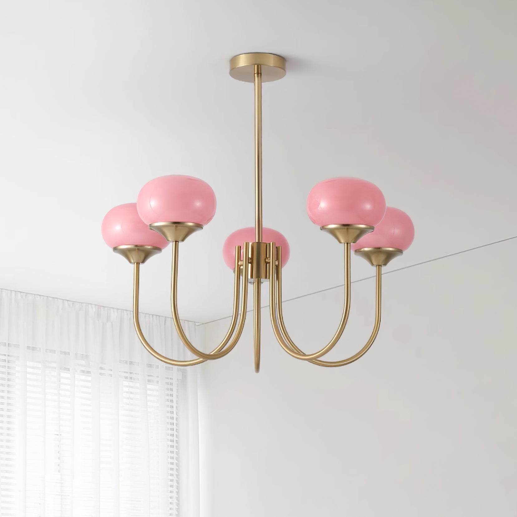 Modern Pink Glass Ceiling Light 18.1 in 3-5 Head Indoor Fixture Copper Chrome Finish Living Room Dining Room Bedroom Lighting | Thomler