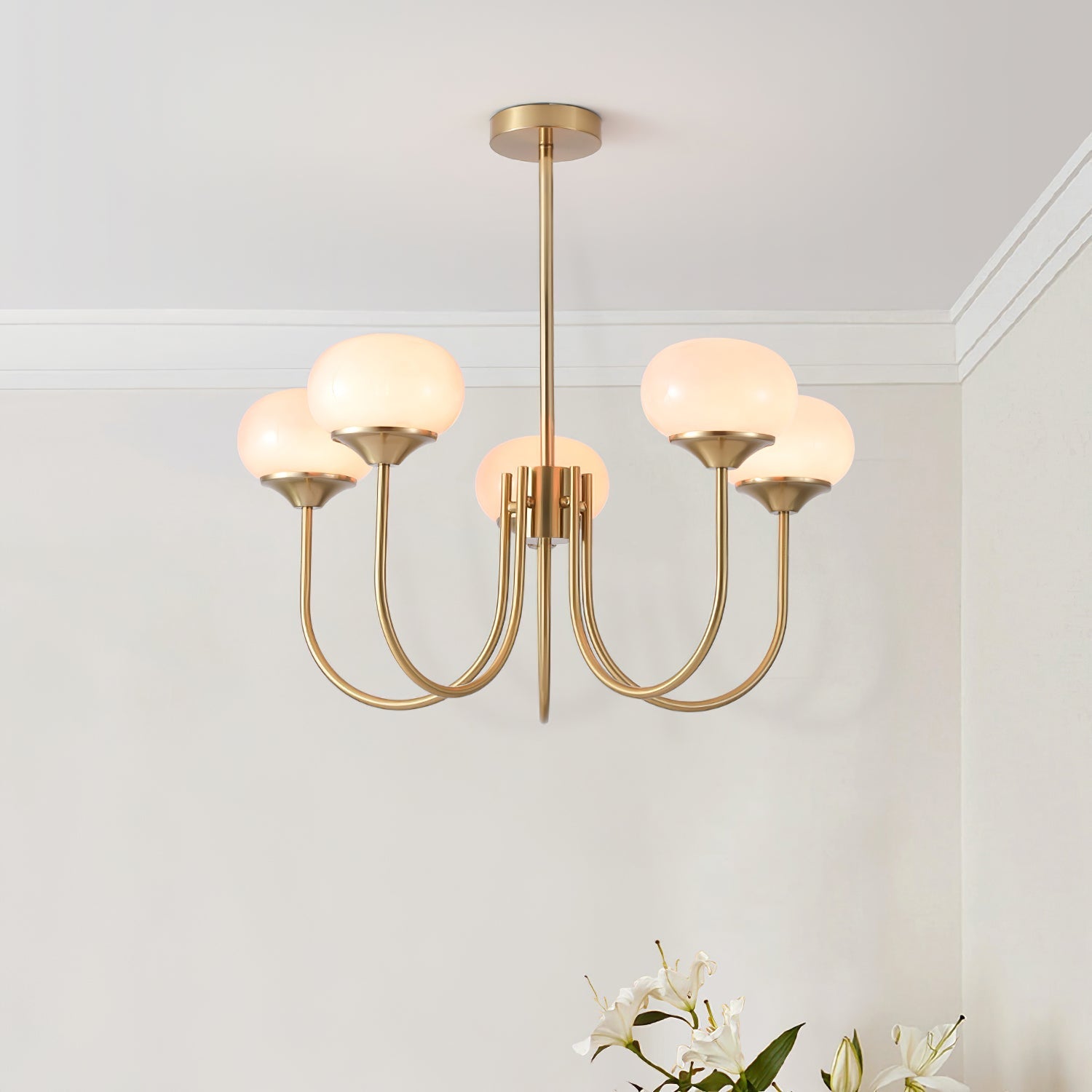 Modern Pink Glass Ceiling Light 18.1 in 3-5 Head Indoor Fixture Copper Chrome Finish Living Room Dining Room Bedroom Lighting | Thomler