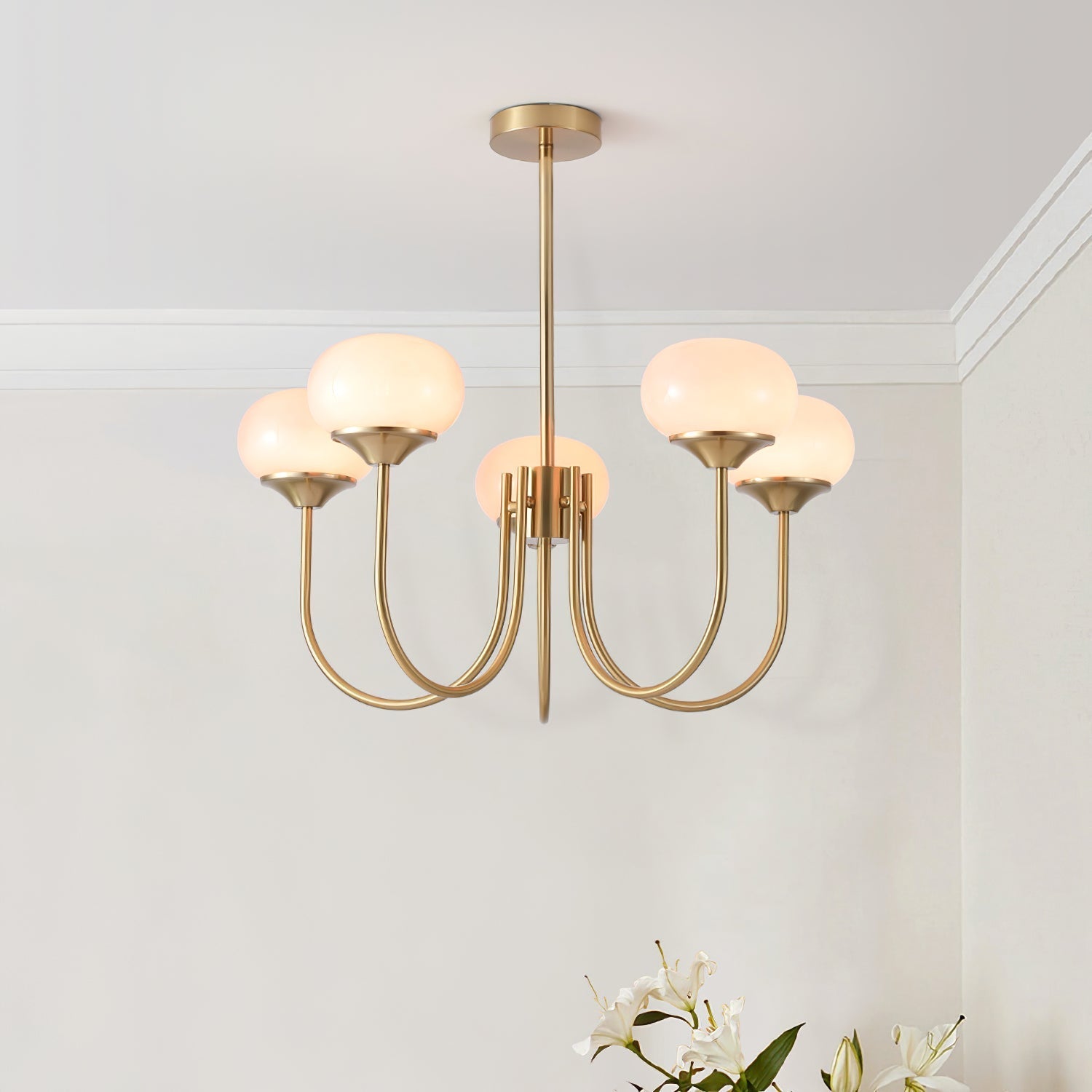 Chandelier Glass 46.0 cm Pink Dining Room Ceiling Light Adjustable Modern Hanging Lamp E27 Metal Globe Lighting | Thomler