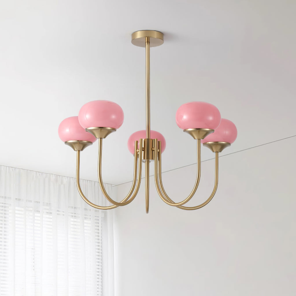 Chandelier Glass 46.0 cm Pink Dining Room Ceiling Light Adjustable Modern Hanging Lamp E27 Metal Globe Lighting | Thomler