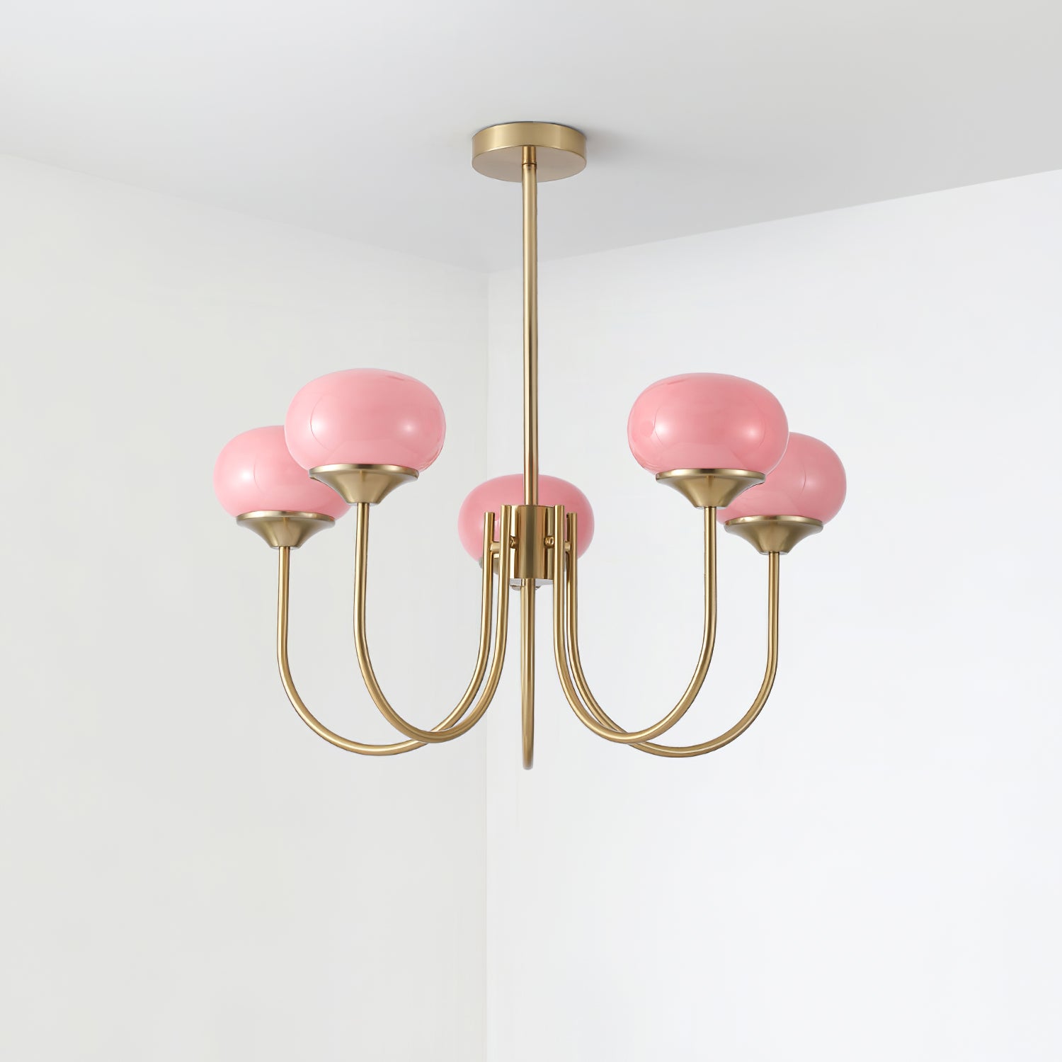 Modern Pink Glass Ceiling Light 18.1 in 3-5 Head Indoor Fixture Copper Chrome Finish Living Room Dining Room Bedroom Lighting | Thomler
