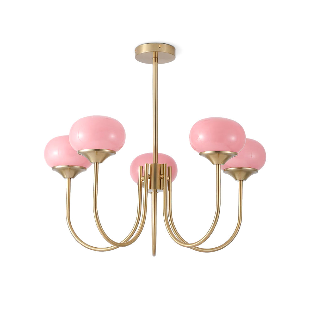 Chandelier Glass 46.0 cm Pink Dining Room Ceiling Light Adjustable Modern Hanging Lamp E27 Metal Globe Lighting | Thomler