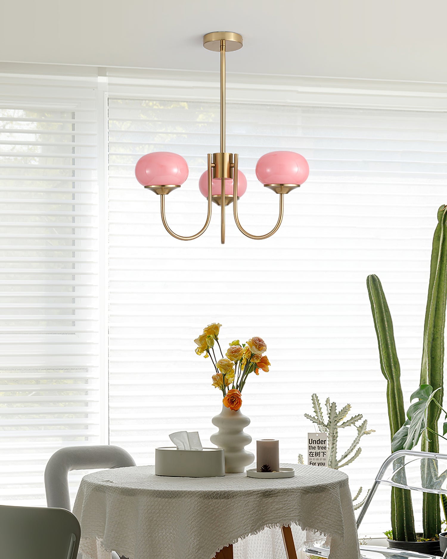 Modern Pink Glass Ceiling Light 18.1 in 3-5 Head Indoor Fixture Copper Chrome Finish Living Room Dining Room Bedroom Lighting | Thomler