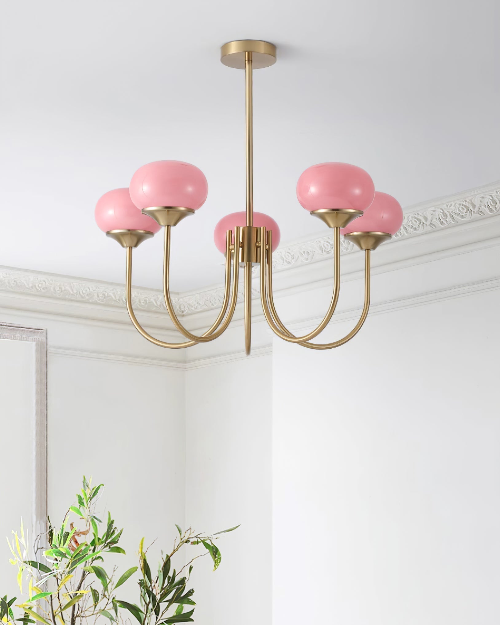 Chandelier Glass 46.0 cm Pink Dining Room Ceiling Light Adjustable Modern Hanging Lamp E27 Metal Globe Lighting | Thomler