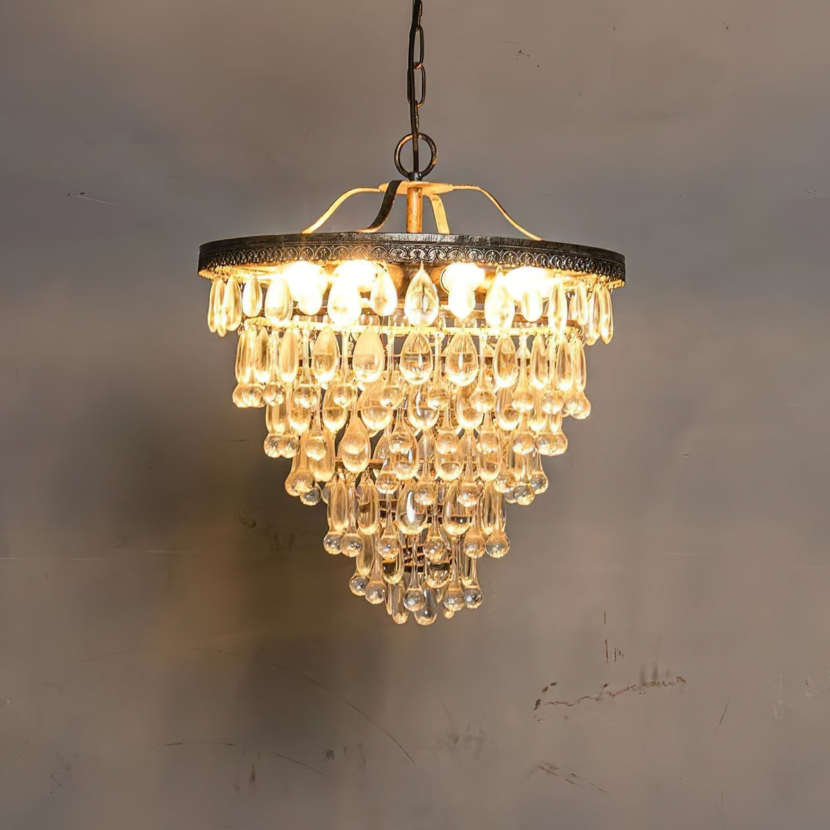Crystal Tiered Iron Chandelier with Bronze Finish – Multi-Light Statement Fixture for Dining Room & Foyer | Thomler