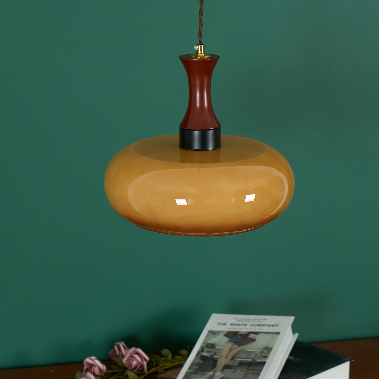 Pendant Light Glass Shade 11 in Dia x 9.4 in H Brown Dining Room Kitchen Island Hanging Lamp Modern Lighting Fixture | Thomler