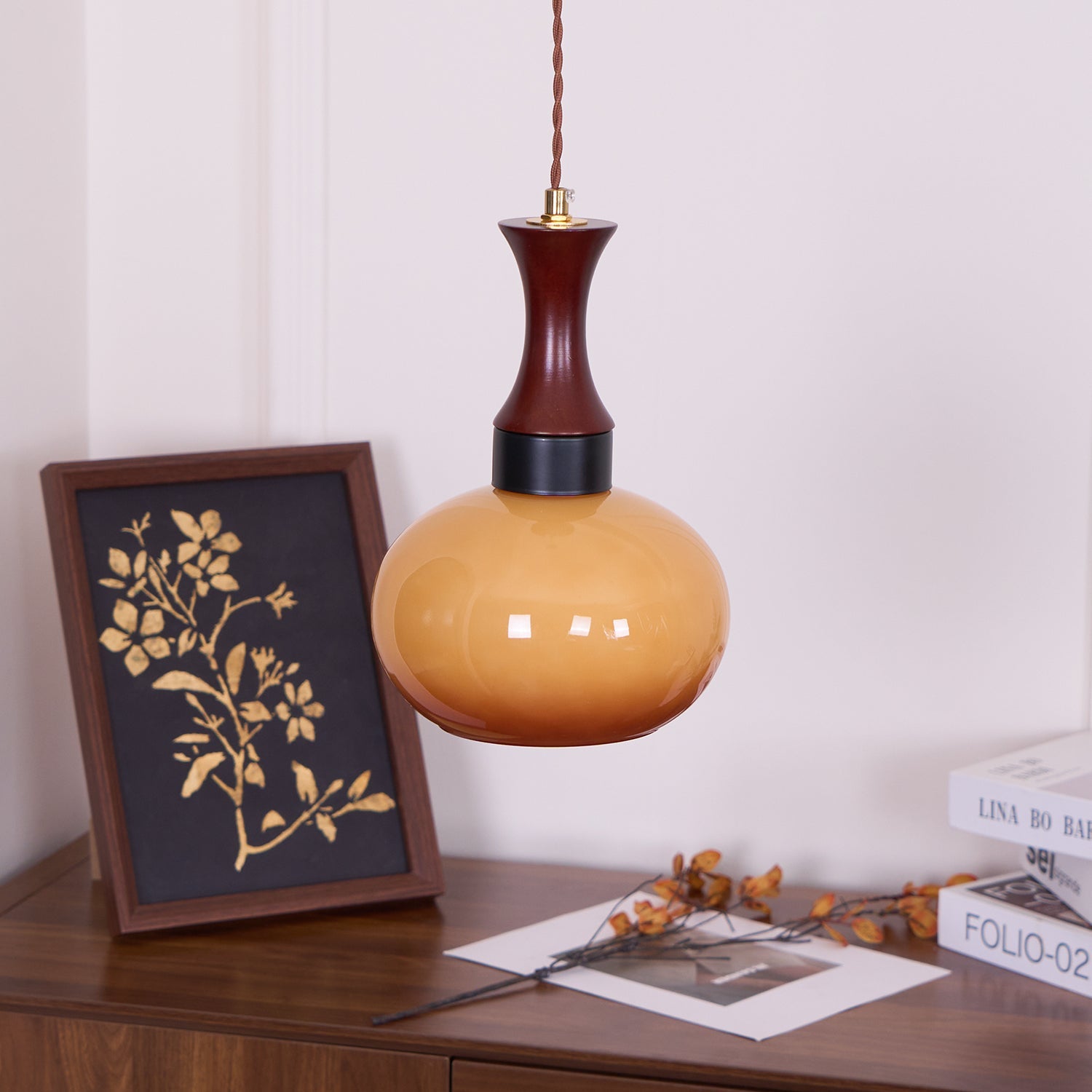Pendant Light Glass 7 in Brown Dining Room Kitchen Island Ceiling Lamp Adjustable Height | Thomler