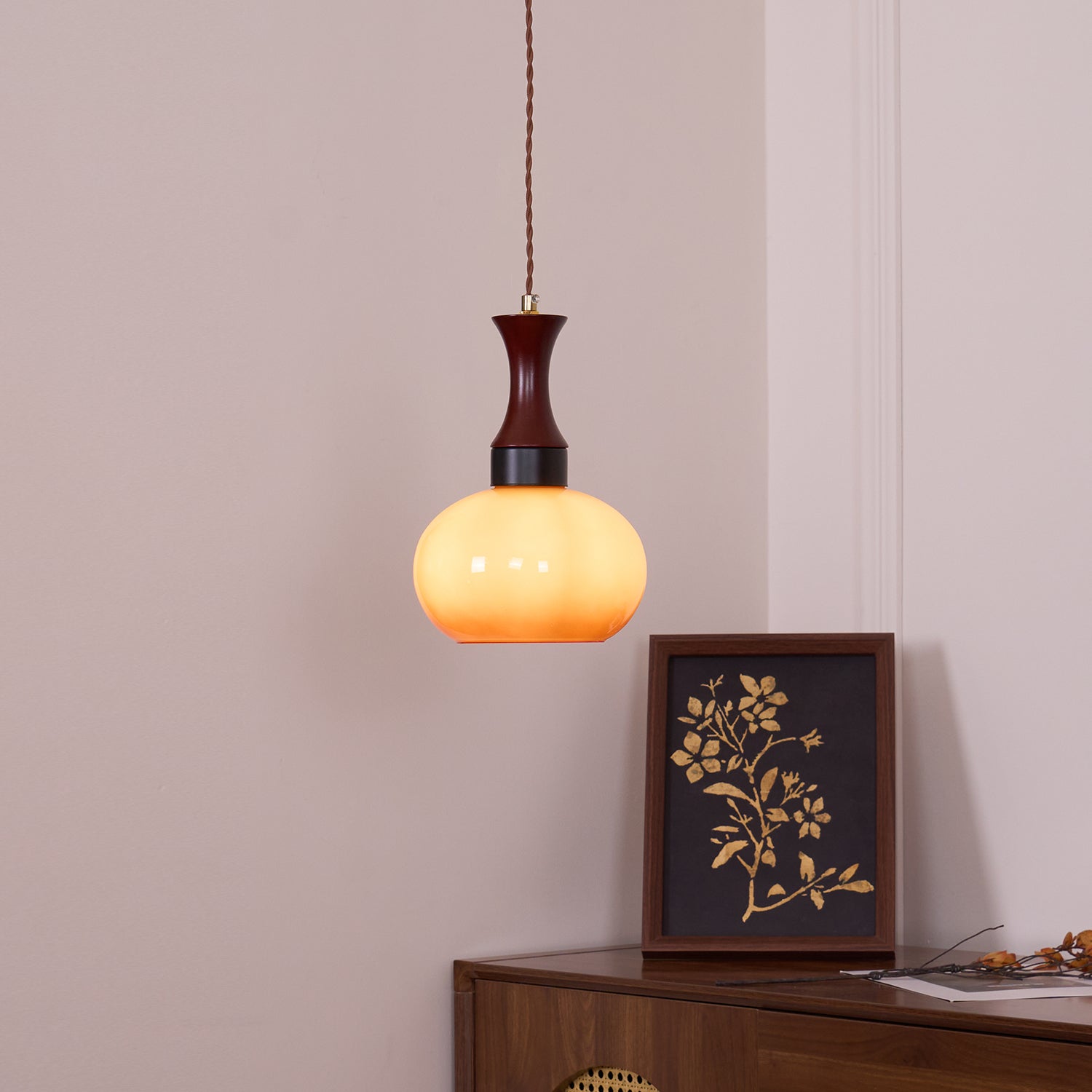 Pendant Light Glass 7 in Brown Dining Room Kitchen Island Ceiling Lamp Adjustable Height | Thomler