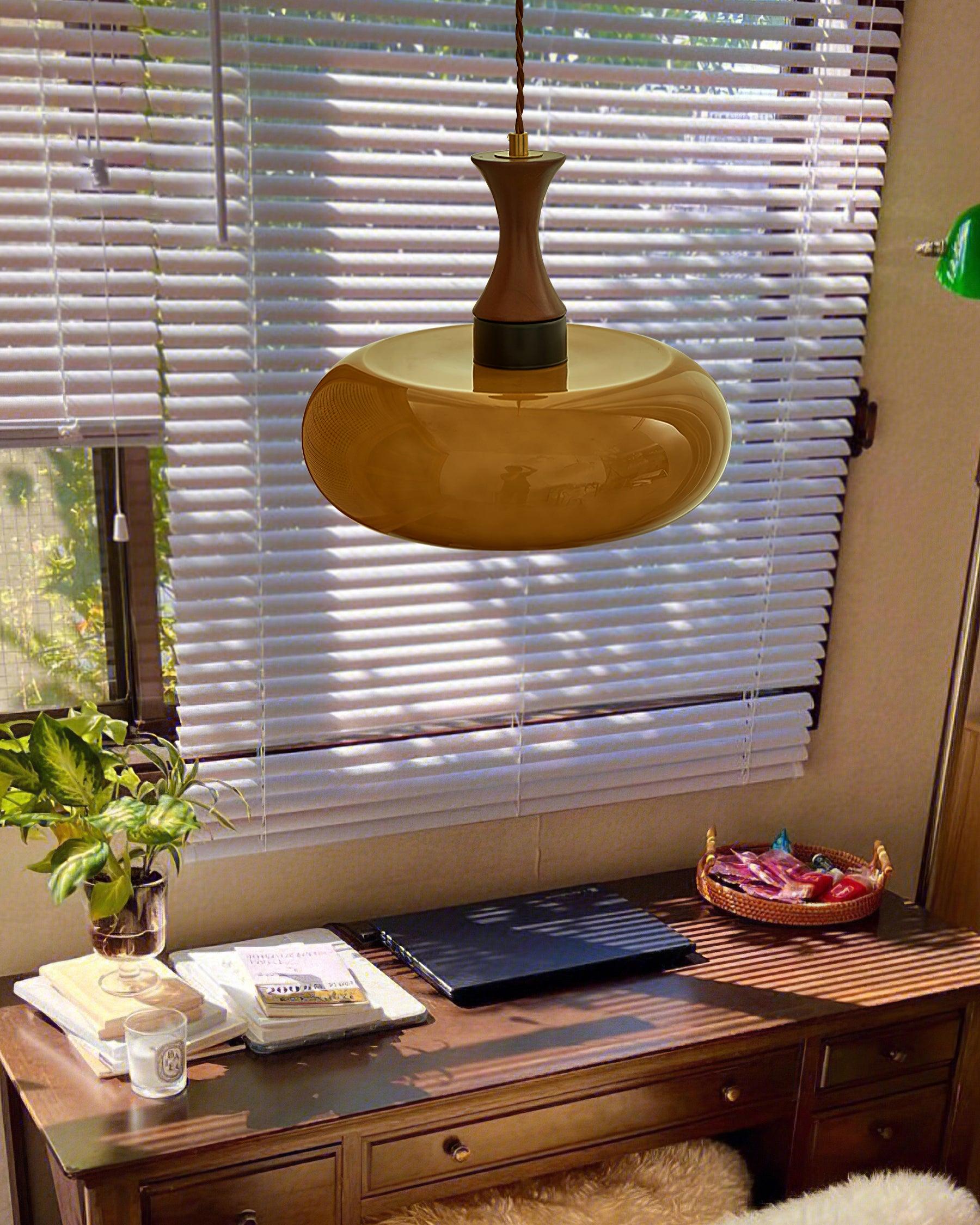 Pendant Light Glass 7 in Brown Dining Room Kitchen Island Ceiling Lamp Adjustable Height | Thomler