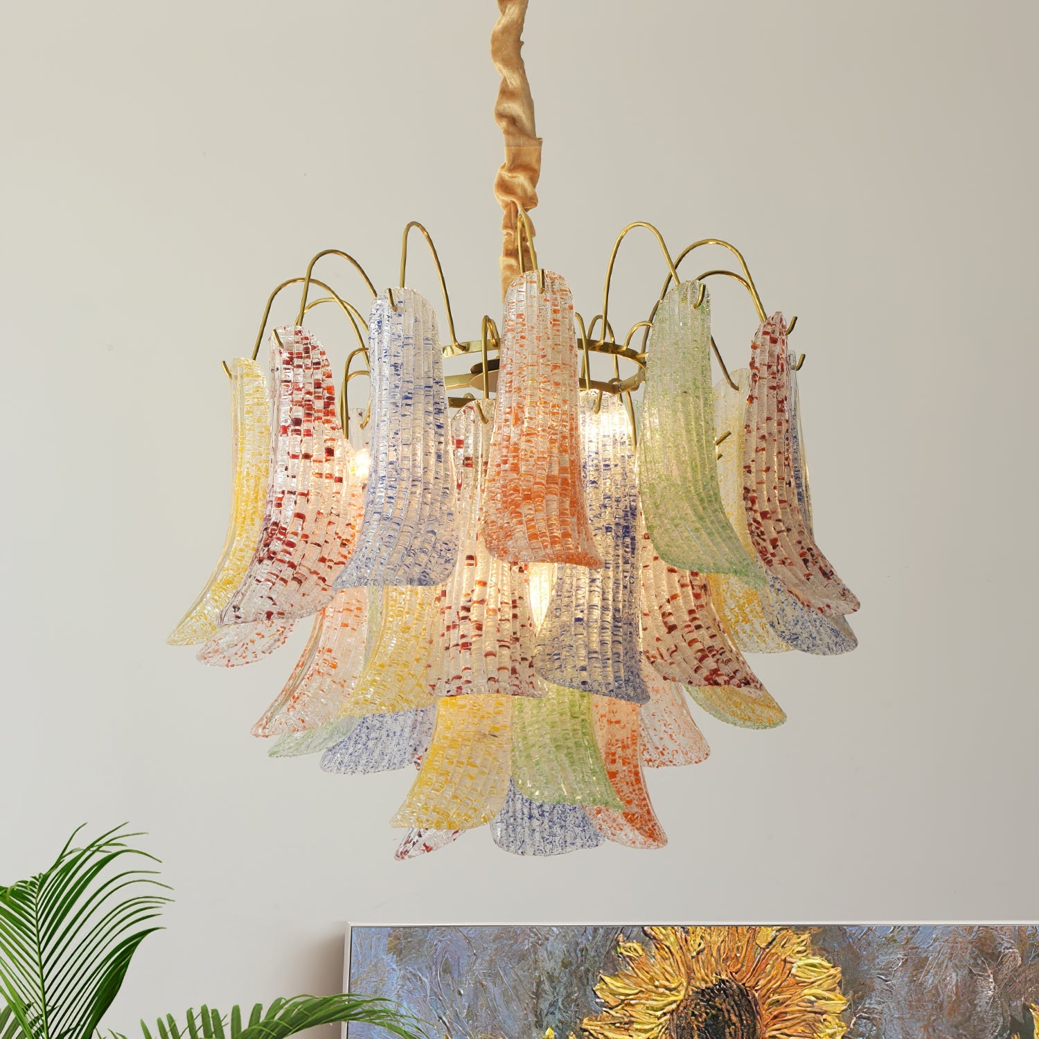 Chandelier Murano Glass 19.7 in Colorful Ceiling Lighting Dining Room Decorative Multi Bulb Hanging Fixture | Thomler