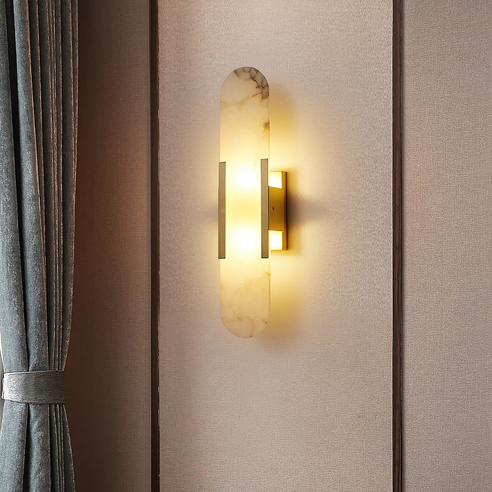 Melange Elongated Alabaster Wall Lamp 13.8 in White Brass Indoor Lighting Decorative Modern Sconce | Thomler