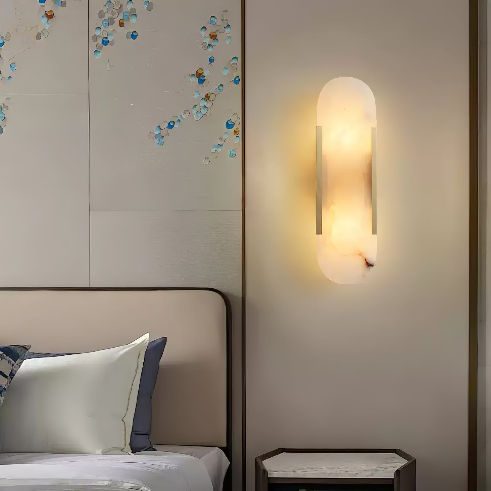 Melange Elongated Alabaster Wall Lamp 13.8 in White Brass Indoor Lighting Decorative Modern Sconce | Thomler