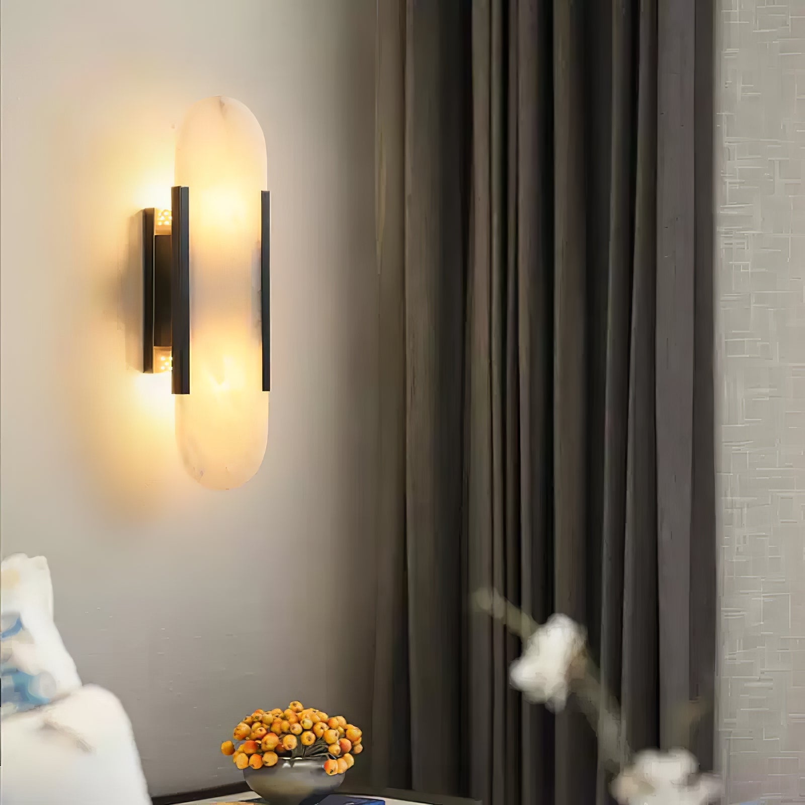 Melange Elongated Alabaster Wall Lamp 13.8 in White Brass Indoor Lighting Decorative Modern Sconce | Thomler