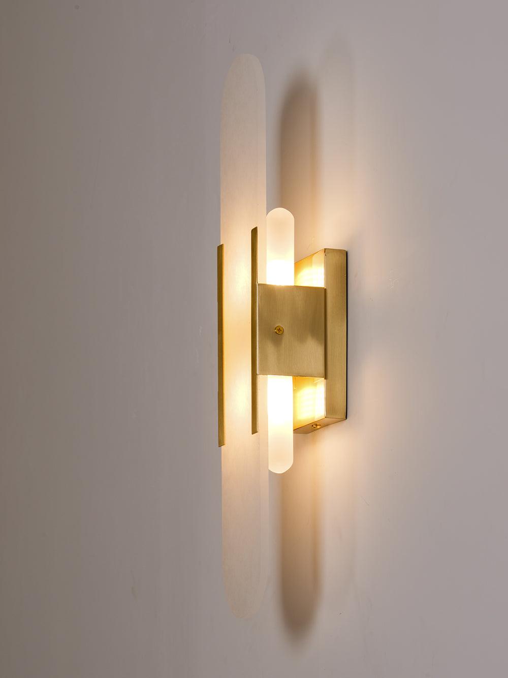 Melange Elongated Alabaster Wall Lamp 13.8 in White Brass Indoor Lighting Decorative Modern Sconce | Thomler