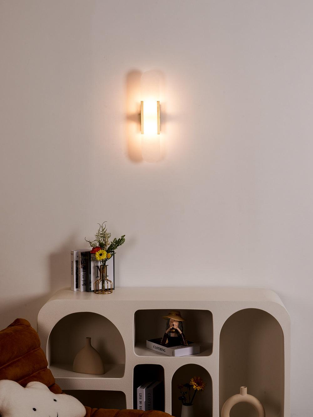 Melange Elongated Alabaster Wall Lamp 13.8 in White Brass Indoor Lighting Decorative Modern Sconce | Thomler