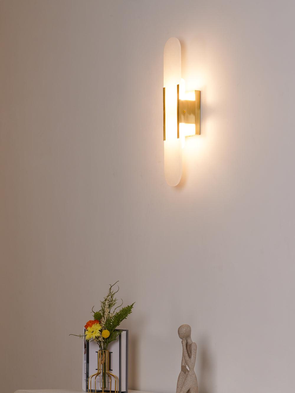 Melange Elongated Alabaster Wall Lamp 13.8 in White Brass Indoor Lighting Decorative Modern Sconce | Thomler