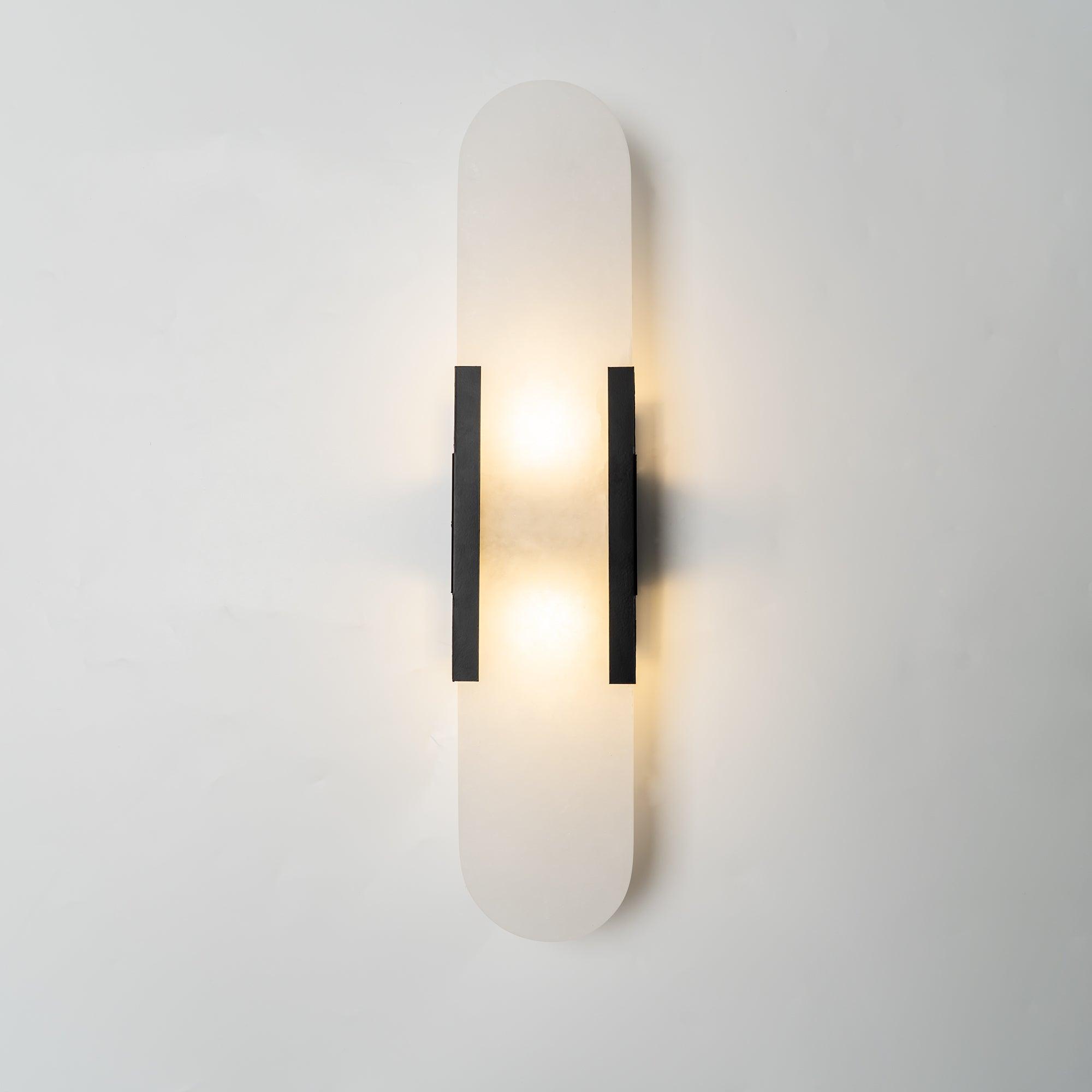 Melange Elongated Alabaster Wall Lamp 13.8 in White Brass Indoor Lighting Decorative Modern Sconce | Thomler