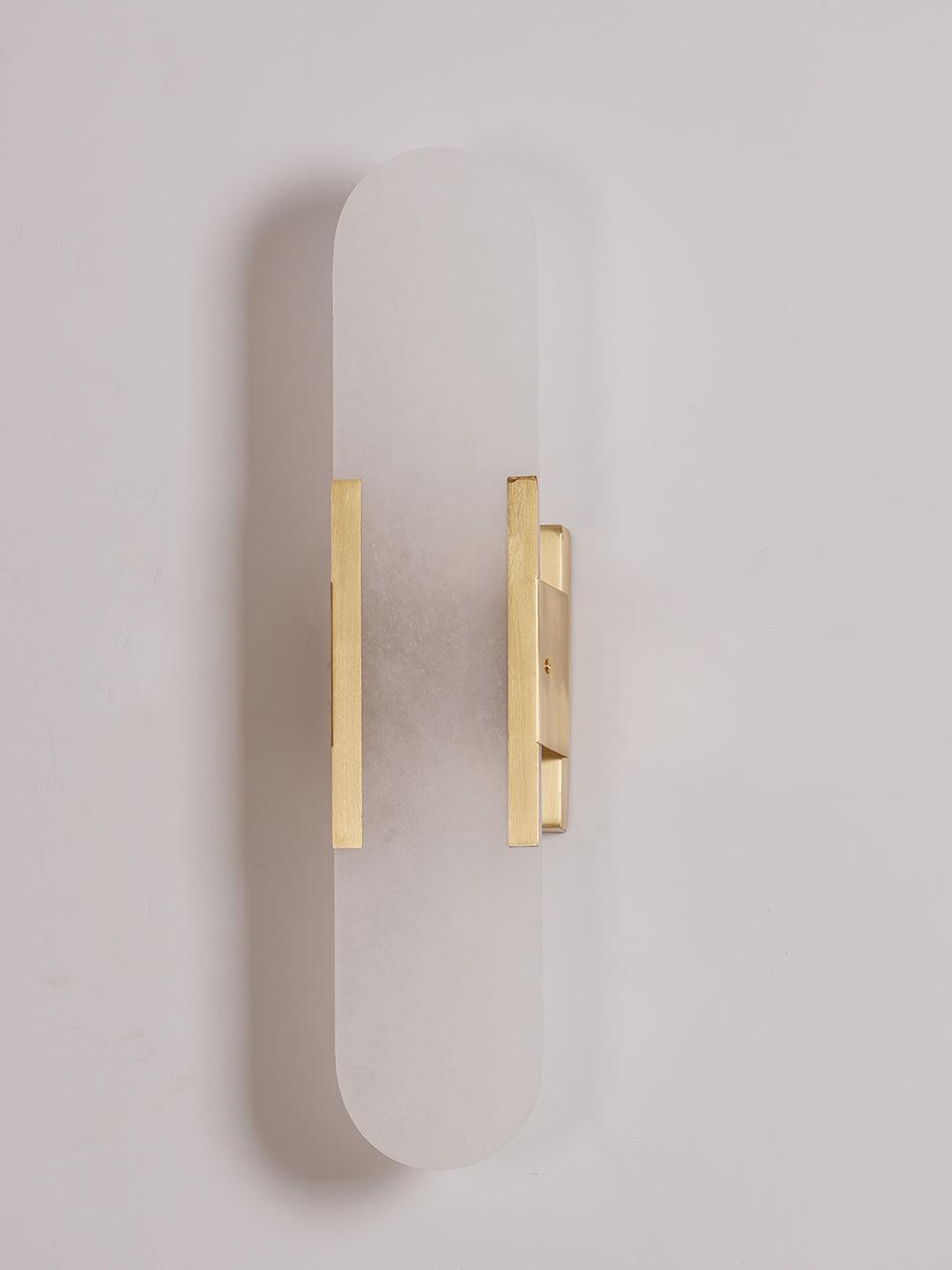 Melange Elongated Alabaster Wall Lamp 13.8 in White Brass Indoor Lighting Decorative Modern Sconce | Thomler