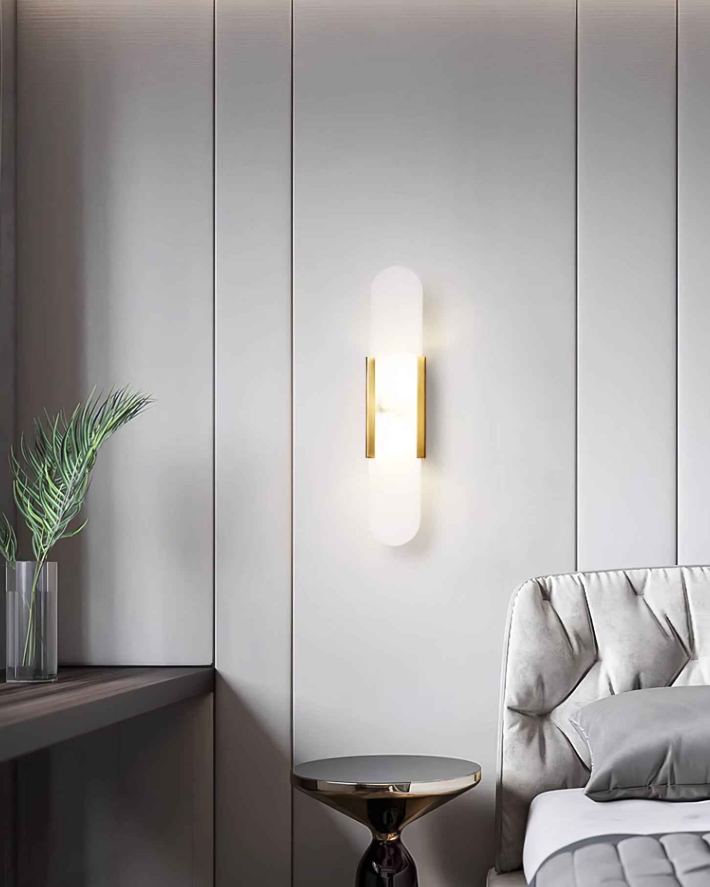 Melange Elongated Alabaster Wall Lamp 13.8 in White Brass Indoor Lighting Decorative Modern Sconce | Thomler