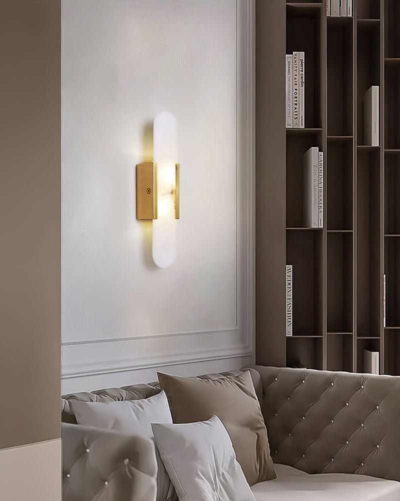 Melange Elongated Alabaster Wall Lamp 13.8 in White Brass Indoor Lighting Decorative Modern Sconce | Thomler