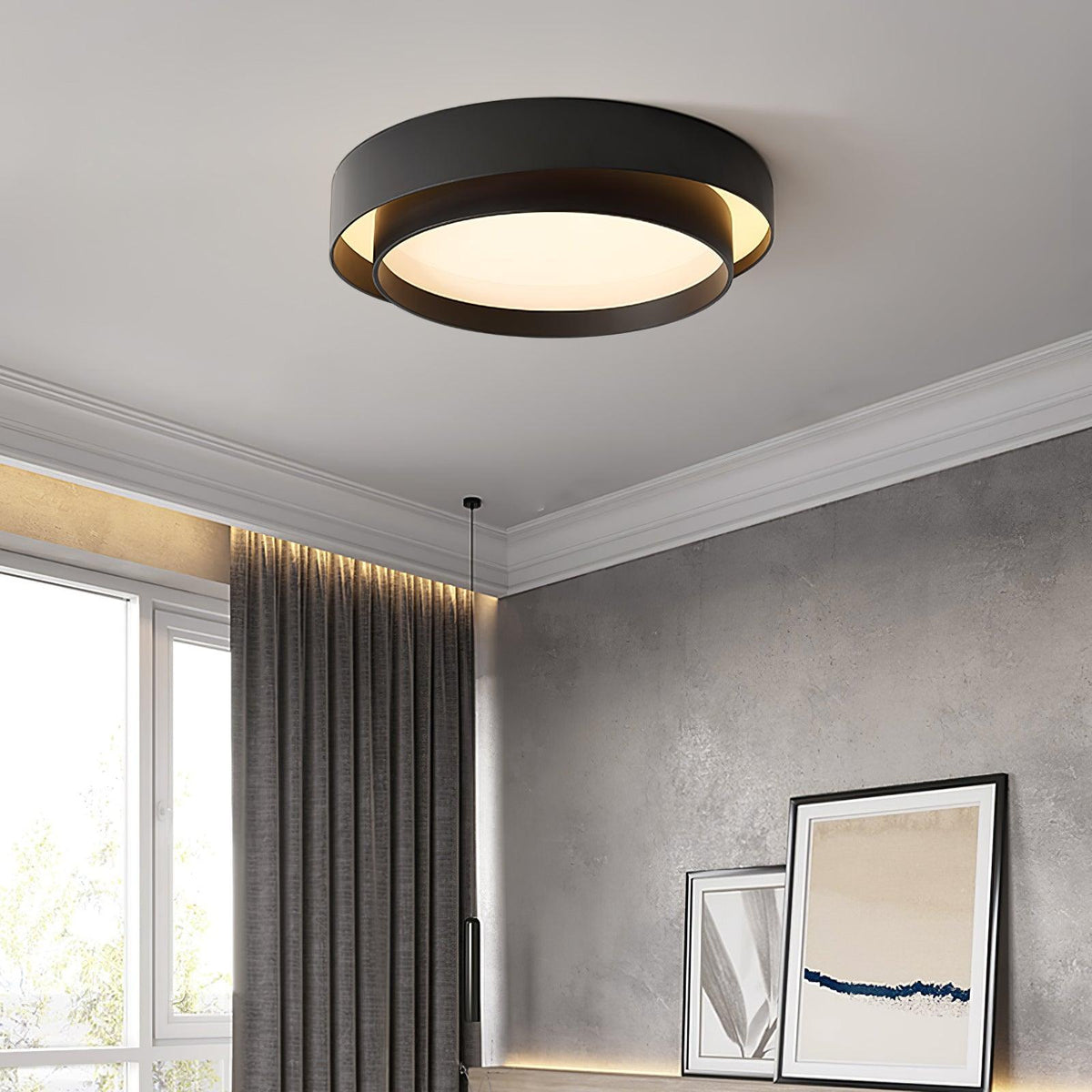 Modern Layered Drum Flush Mount Ceiling Light with Integrated LED for Living Room & Bedroom | Thomler