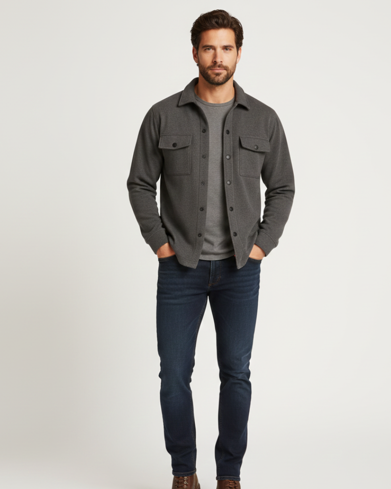 Classic Overshirt Jacket with Double Chest Pockets & Full Button Closure for Men | Versatile Layering Piece for Smart Casual Fall Winter | Thomler