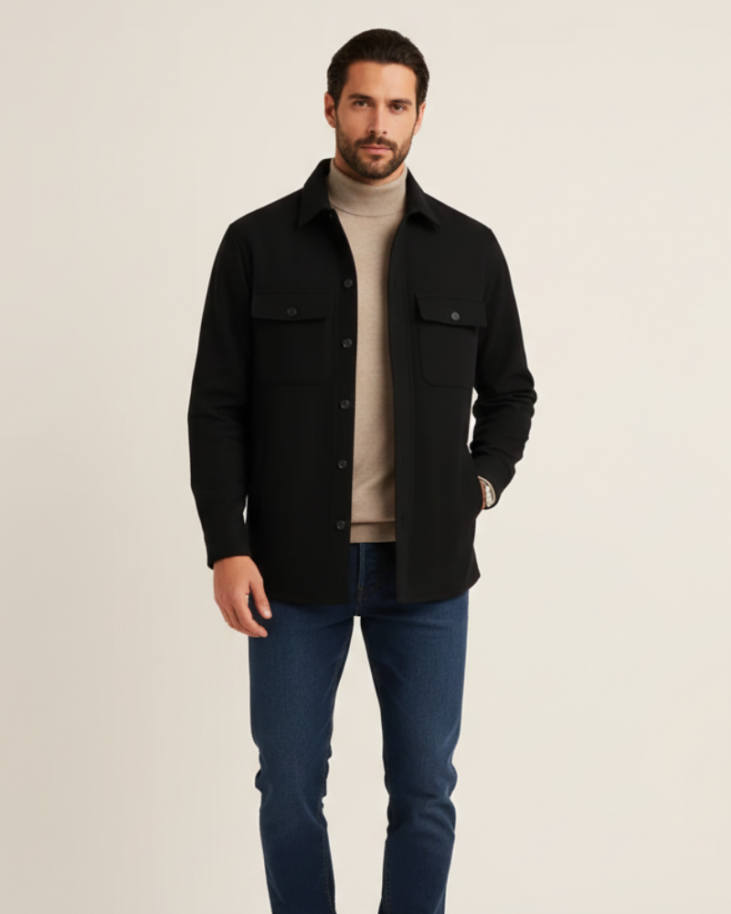 Classic Overshirt Jacket with Double Chest Pockets & Full Button Closure for Men | Versatile Layering Piece for Smart Casual Fall Winter | Thomler