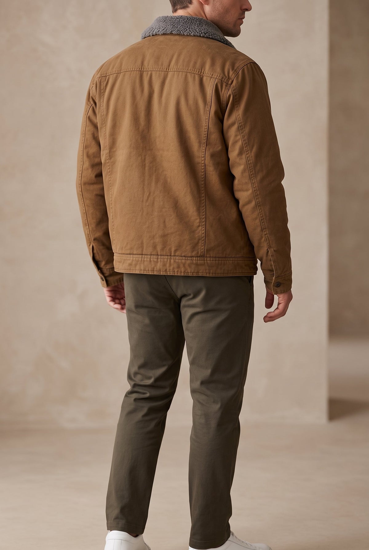 Hip-Length Faux Suede Jacket for Men – Classic Cowboy Collar, Snap-Front Design, Contrast Topstitching – Casual Western Outerwear | Thomler